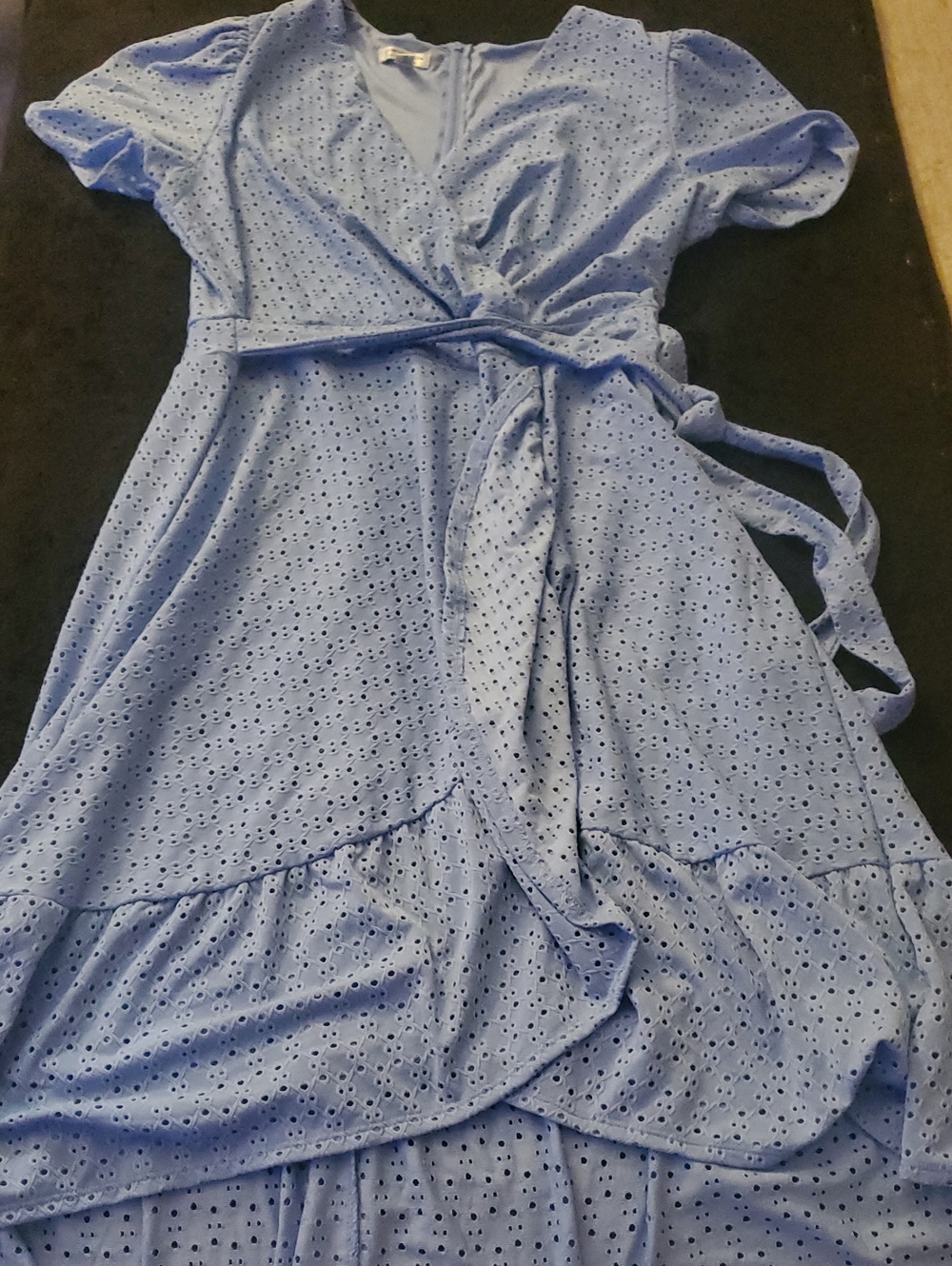London Style Light Blue Eyelet Wrap Dress